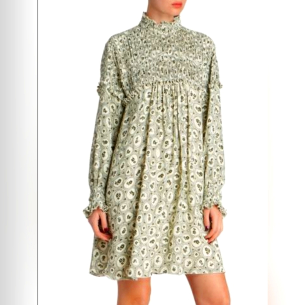 Chloe Pintucked Crepe Psychedelic Flower Print Shift Dress Size 42